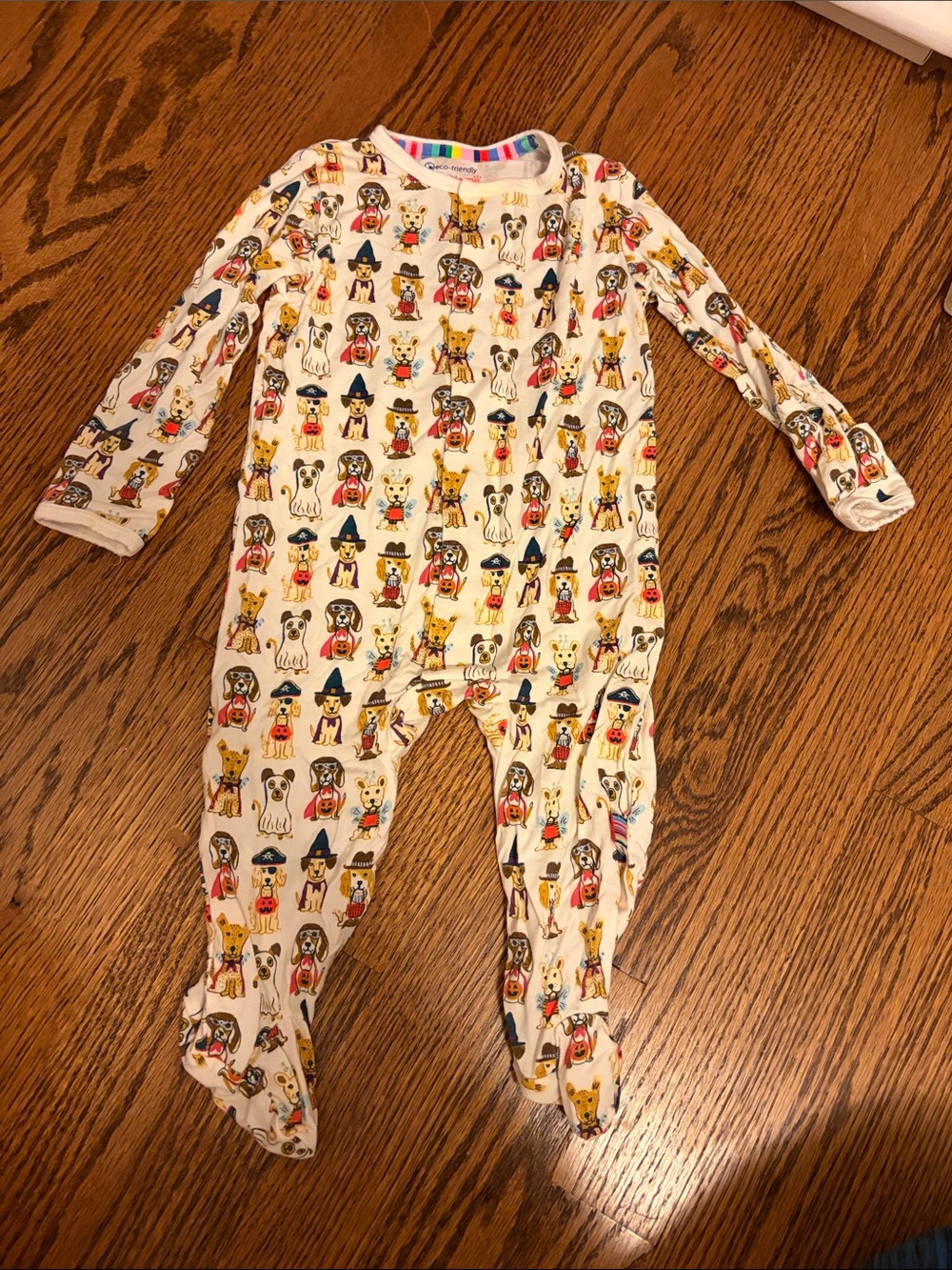 Magnetic Me Cream Footed One-Piece Pajamas with Playful Halloween Dog Print